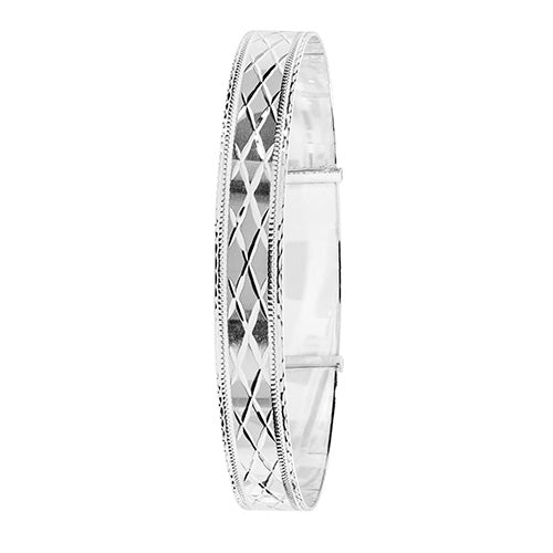 Sterling Silver Ladies Round Diamond Cut Expandable Bangle