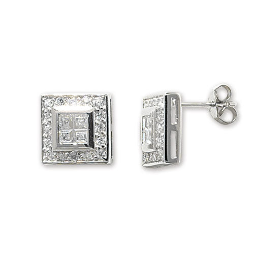 Sterling Silver Square CZ Stud Earrings