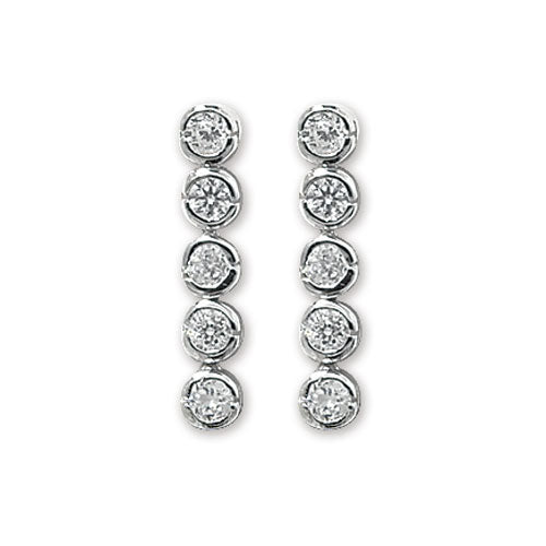 Sterling Silver Round CZ Drop Earrings