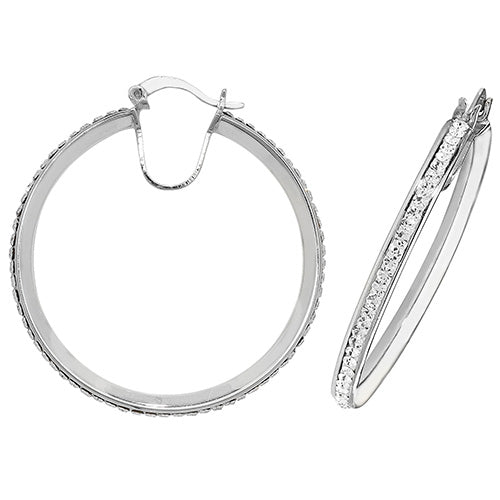Sterling Silver 30mm CZ Hoop Earrings