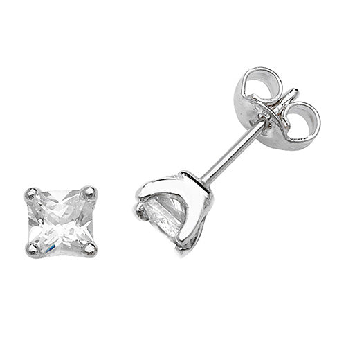 Sterling Silver CZ Square Stud Earring