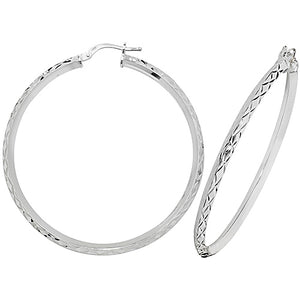 Sterling Silver 40mm Diamond Cut Hoop Earrings