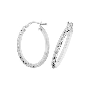 Sterling Silver Diamond Cut Oval Hoop Earrings