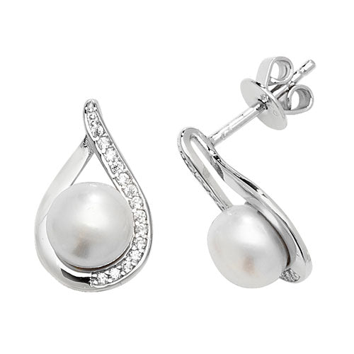 Sterling Silver CZ & Pearl Stud Earrings