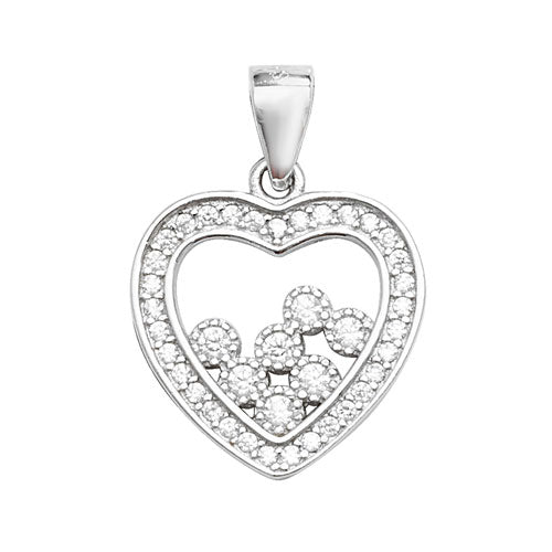 Sterling Silver CZ Heart Pendant
