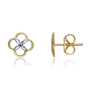 9CT Two Tone White/Yellow Gold Four Leaf Clover Stud Earrings
