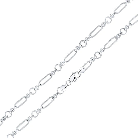 Silver Handmade 8mm Textured Long Oval Chain