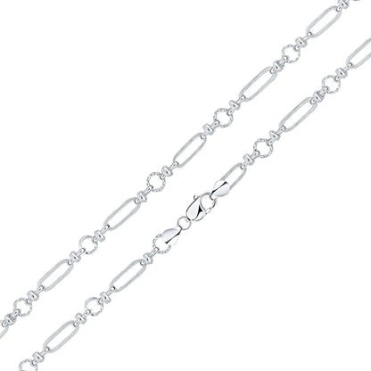 Silver Handmade 8mm Textured Long Oval Chain