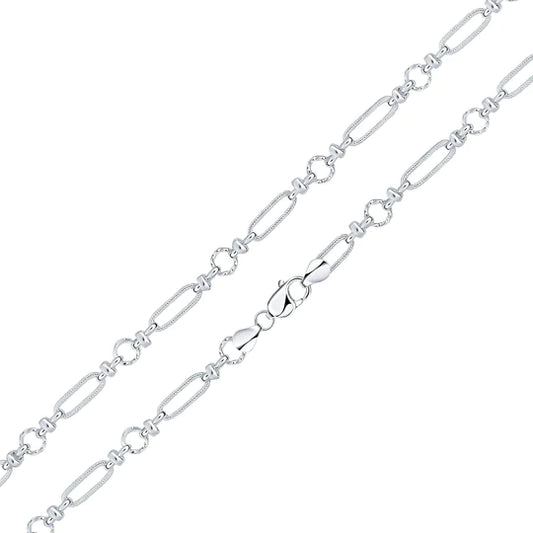 Silver Handmade 8mm Textured Long Oval Chain