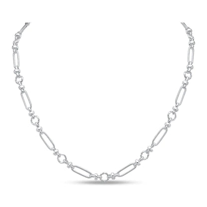 Silver Handmade 8mm Textured Long Oval Chain