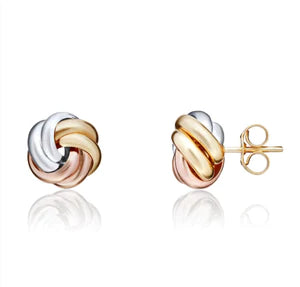 Three Tone 9CT Gold Polished Knot Stud Earrings