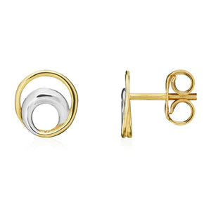 9CT Two Tone White/Yellow Gold Double Circle Stud Earrings