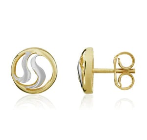 9CT Two Tone White/Yellow Gold Circle-Wave Stud Earrings 8mm