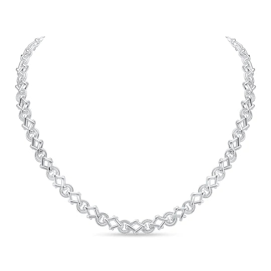 Silver Handmade 8mm Textured Circle Square Chain