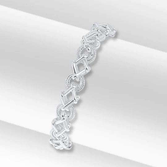 Silver Handmade 8mm Textured Circle Square Chain