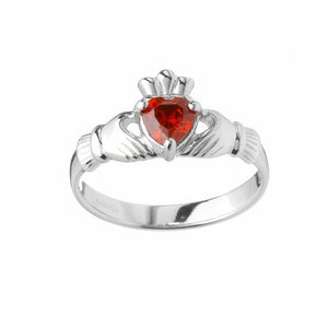 Sterling Silver Claddagh Birthstone Ring (January)