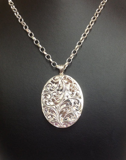 Sterling Silver Hand Engraved Large Locket
