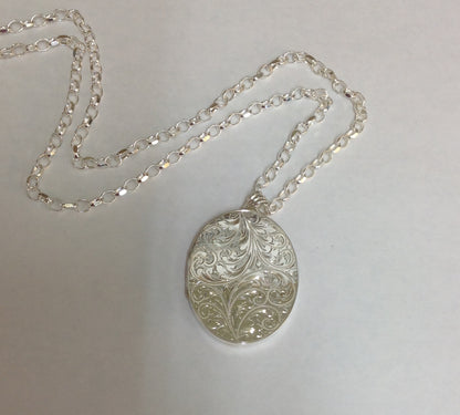 Sterling Silver Hand Engraved Large Locket