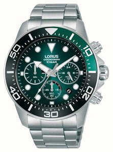 Lorus Gents Chronograph Green Dial  Stainless Steel Bracelet