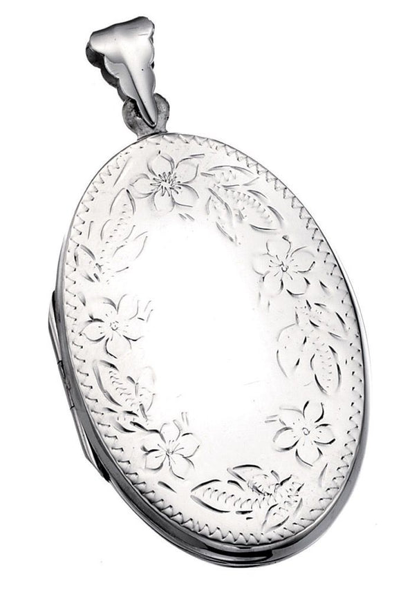 Silver Oval Flower Design Locket