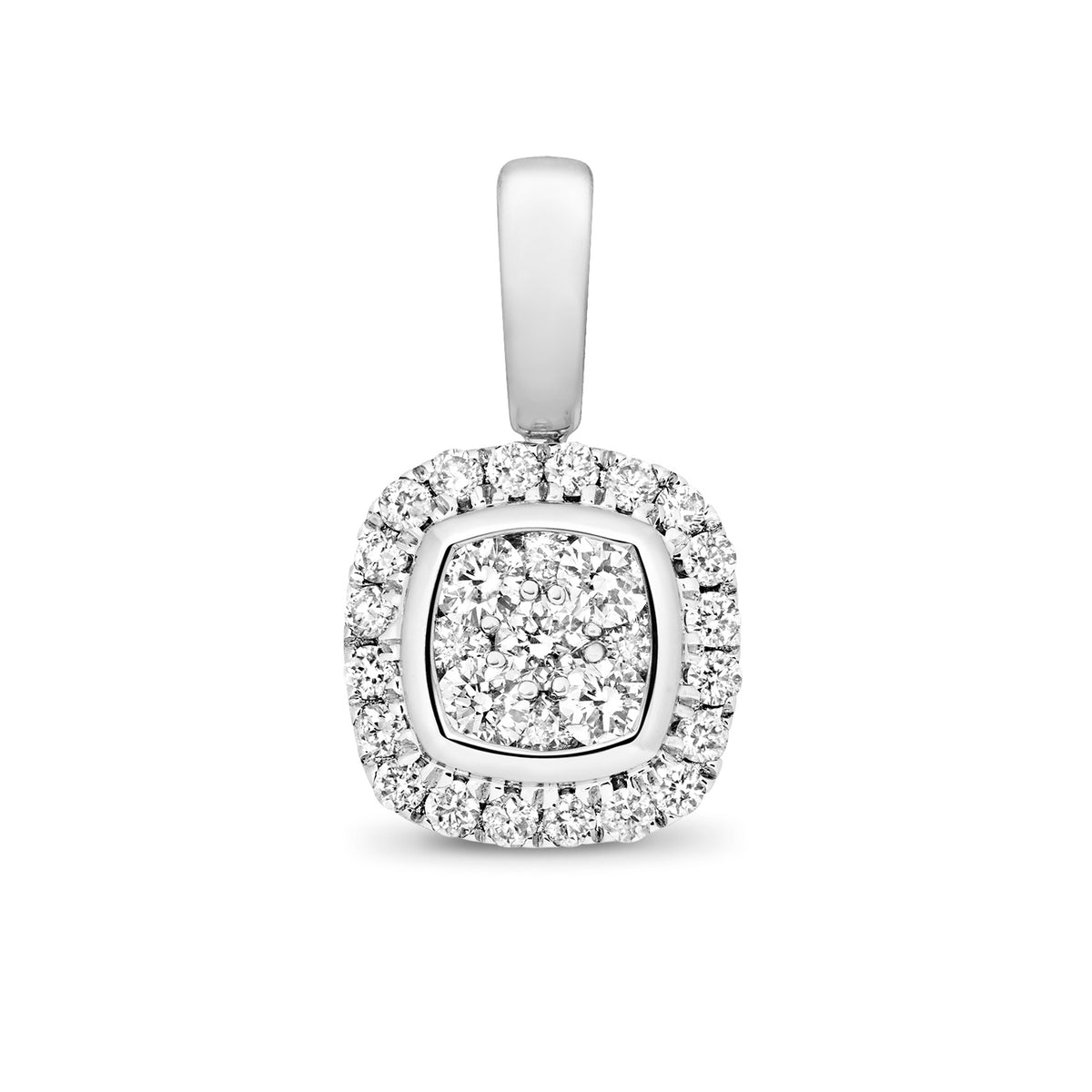 9ct White Gold Diamond Cluster Cushion Pendant