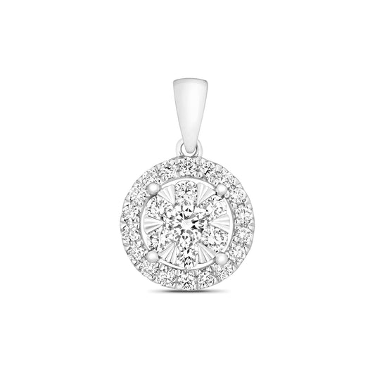 18ct White Gold Brilliant Cut Diamond Cluster Halo Style Pendant