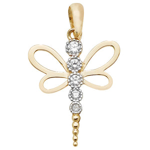 9ct Yellow Gold CZ Dragonfly Pendant