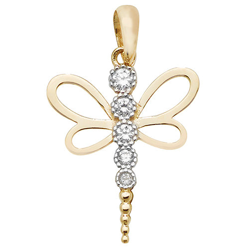 9ct Yellow Gold CZ Dragonfly Pendant