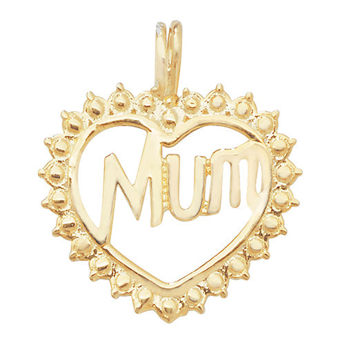 9ct Yellow Gold Heart Mum Pendant