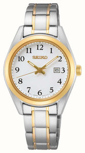 Seiko Ladies White Dial Yellow Gold Plated Stainless Steel Bracelet Watch