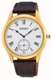 Seiko Brown Leather Strap White Dial Yellow Gold-plated Watch