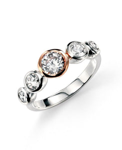 Silver and Rose Plating Clear CZ Ring