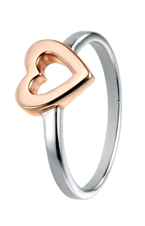 Silver Rose Plating Open Heart Ring