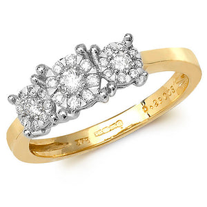 9ct Yellow Gold 3 Stone Diamond Cluster Ring
