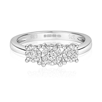 9ct White Gold 3 Stone Diamond Cluster Ring