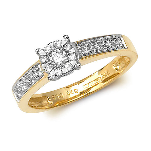 9ct Yellow Gold Diamond Cluster Ring