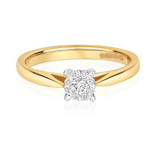 9ct Yellow Gold Diamond Cluster Ring