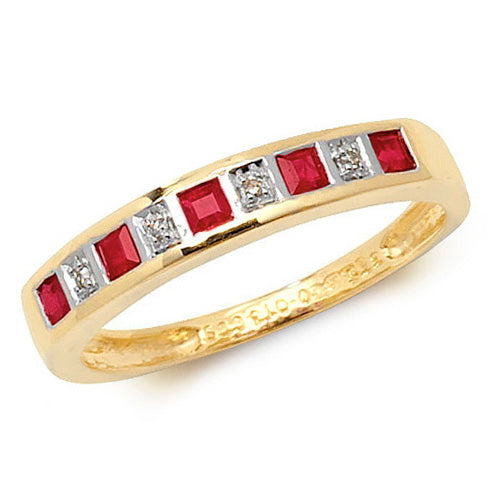 9ct Yellow Gold Ruby & Diamond Ring