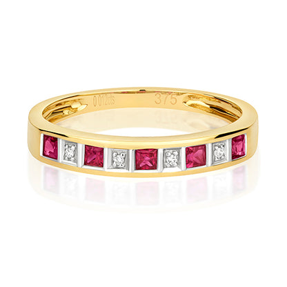 9ct Yellow Gold Ruby & Diamond Ring