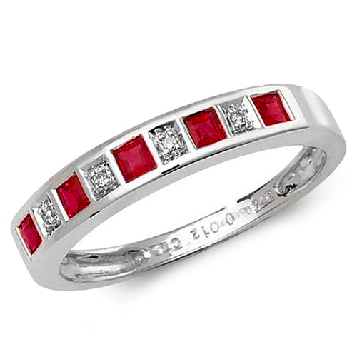 9ct White Gold Ruby & Diamond 9 Stone Eternity Ring