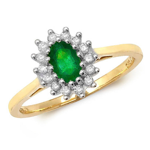 9ct yellow Gold Emerald & Diamond Cluster ring