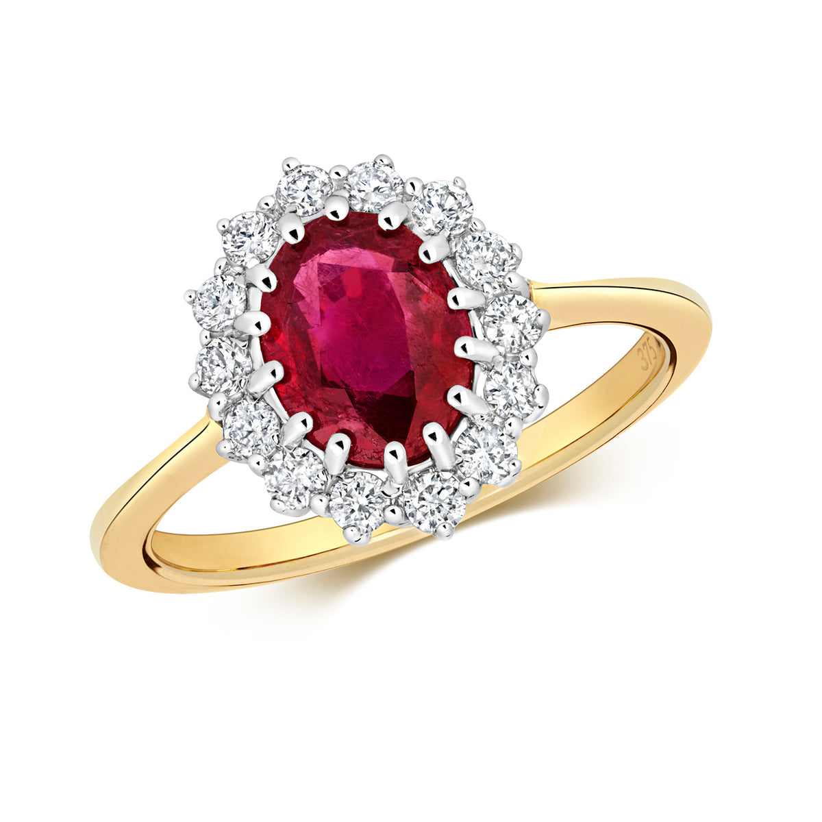 9ct Yellow Gold Ruby & Diamond Cluster Ring