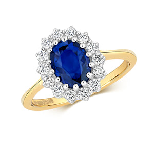 9ct Yellow Gold Sapphire & Diamond Cluster Ring