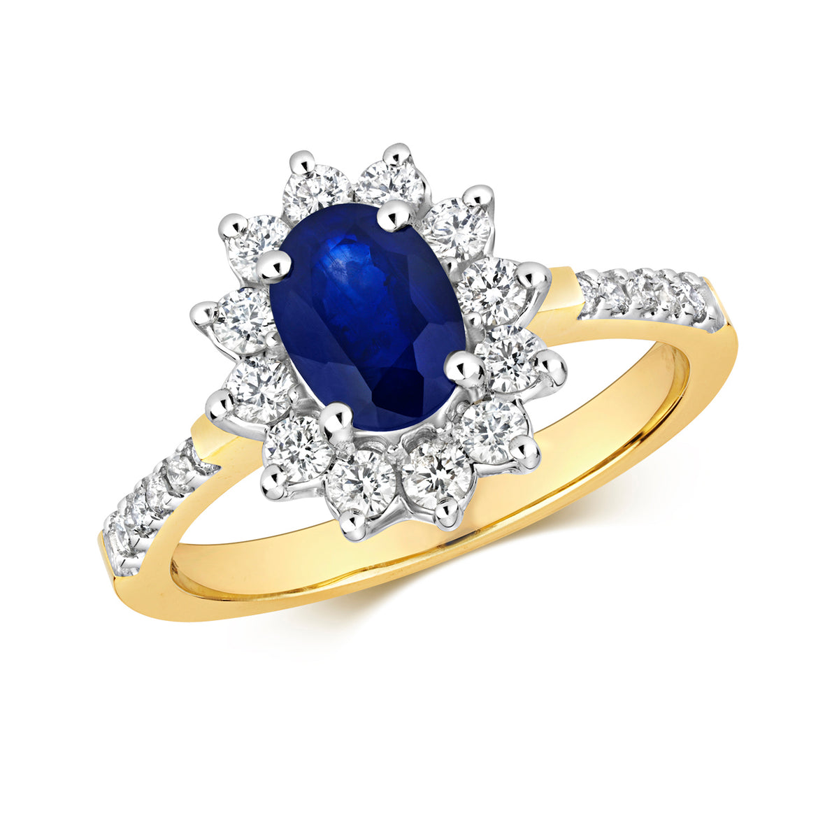 9ct Yellow Gold Sapphire & Diamond Cluster Ring