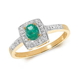 9ct Yellow Gold Emerald & Diamond Cushion Dress Ring