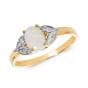 9ct Yellow Gold Opal & Diamond Dress Ring