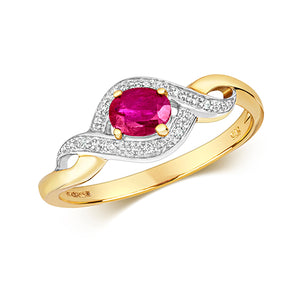9ct Yellow Gold Diamond & Oval Ruby Dress Ring