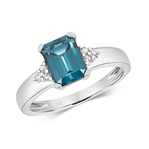 9ct White Gold Blue Topaz & Diamond Dress Ring