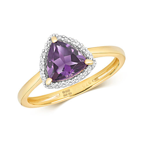 9ct Yellow Gold Amethyst & Diamond Dress Ring
