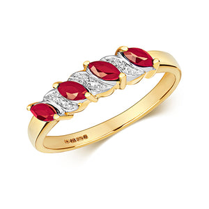 9ct Yellow Gold Marquise Ruby & Diamond Dress Ring